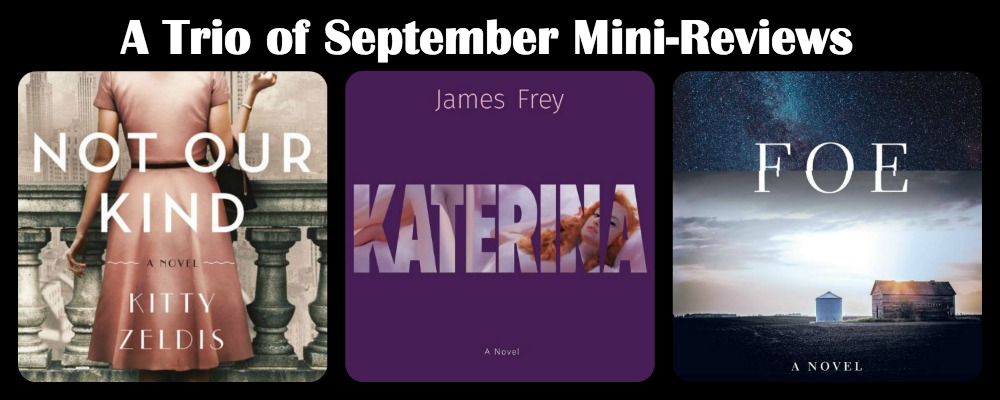 Novel Visits' A Trio of September Mini-Reviews - Not Our Kind by Kitty Zeldis, Katerina by James Frey, and Foe by Iain Reid