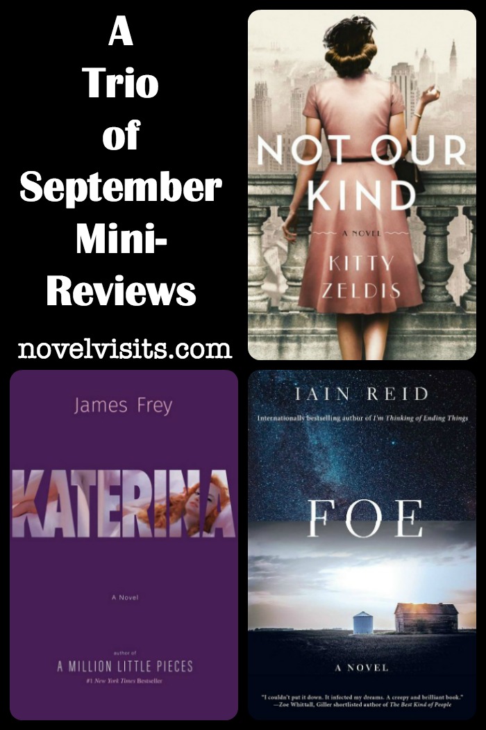 Novel Visits' A Trio of September Mini-Reviews - Not Our Kind by Kitty Zeldis, Katerina by James Frey, and Foe by Iain Reid, two hits and a miss!